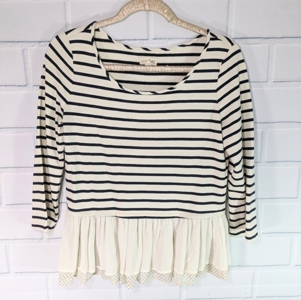 Maison Jules Navy/White Ruffled Hem Sweatshirt